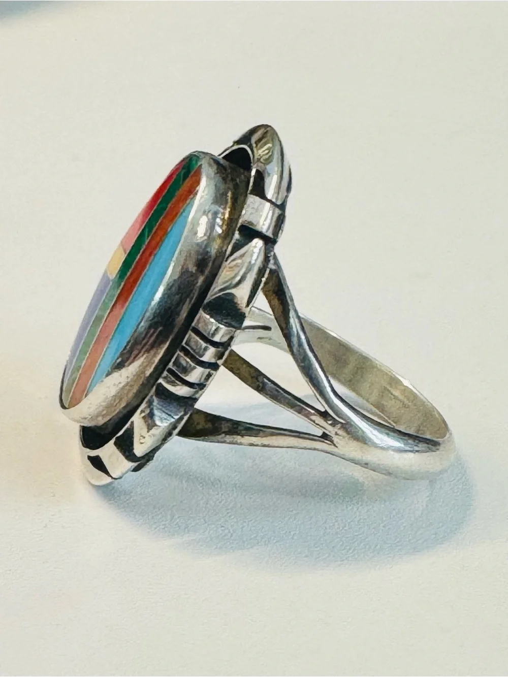 Vtg Navajo Sterling Multi Stone Inlay Ring (7)